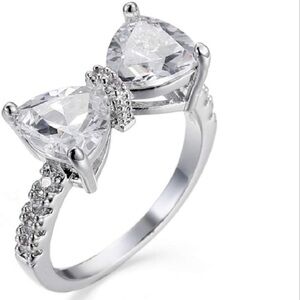 Elegant Silver Crystal Bow Ring